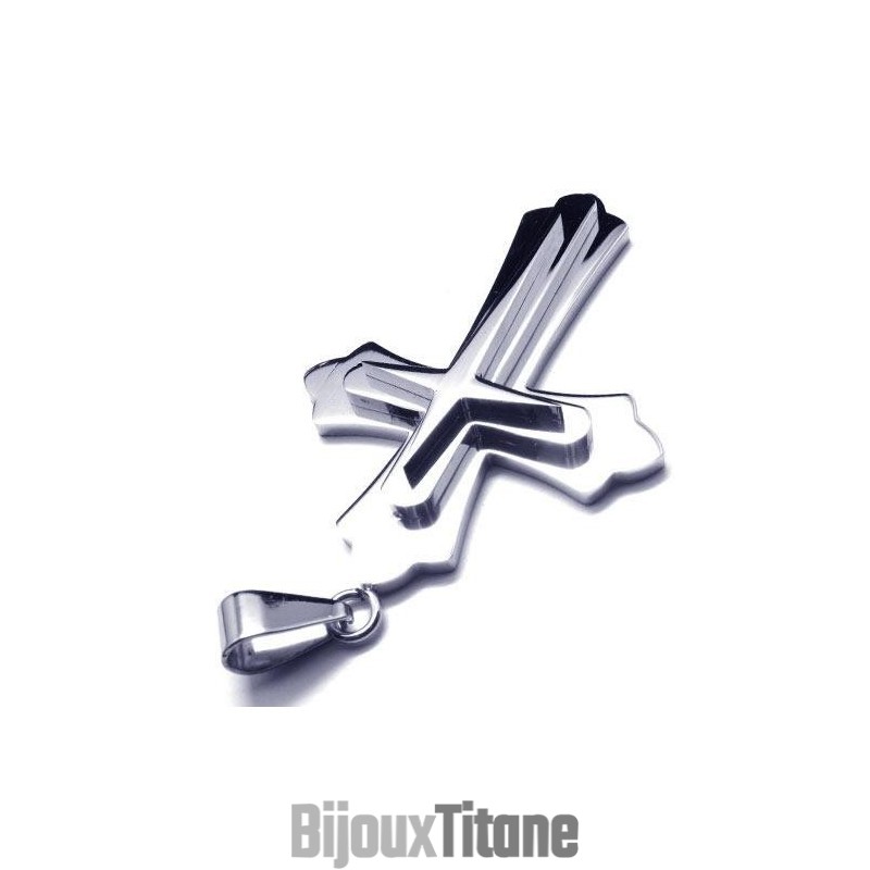 Collier Avec Pendentif Croix En Titane Pur Et Argent Pour Homme (Neuf) Collier Avec Pendentif Croix En Titane Pur Et Argent Pour Homme (Neuf)