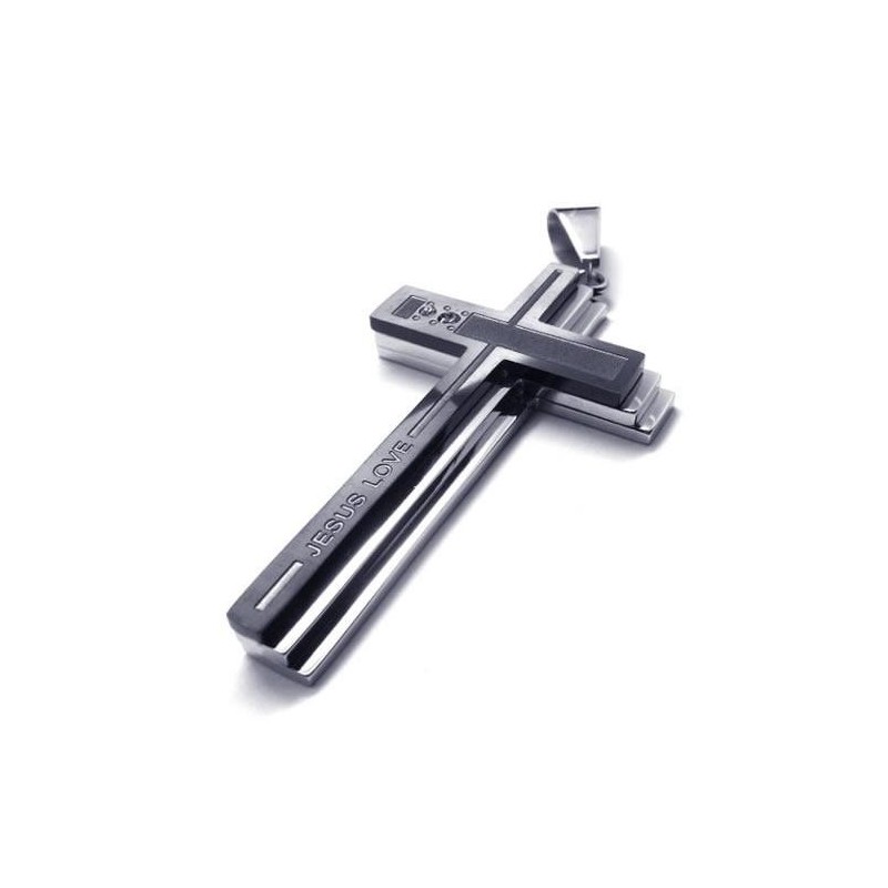 Collier Avec Pendentif Croix En Titane Pur Et Argent Pour Homme (Neuf)