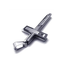 Collier Avec Pendentif Croix En Titane Pur Et Argent Pour Homme (Neuf)