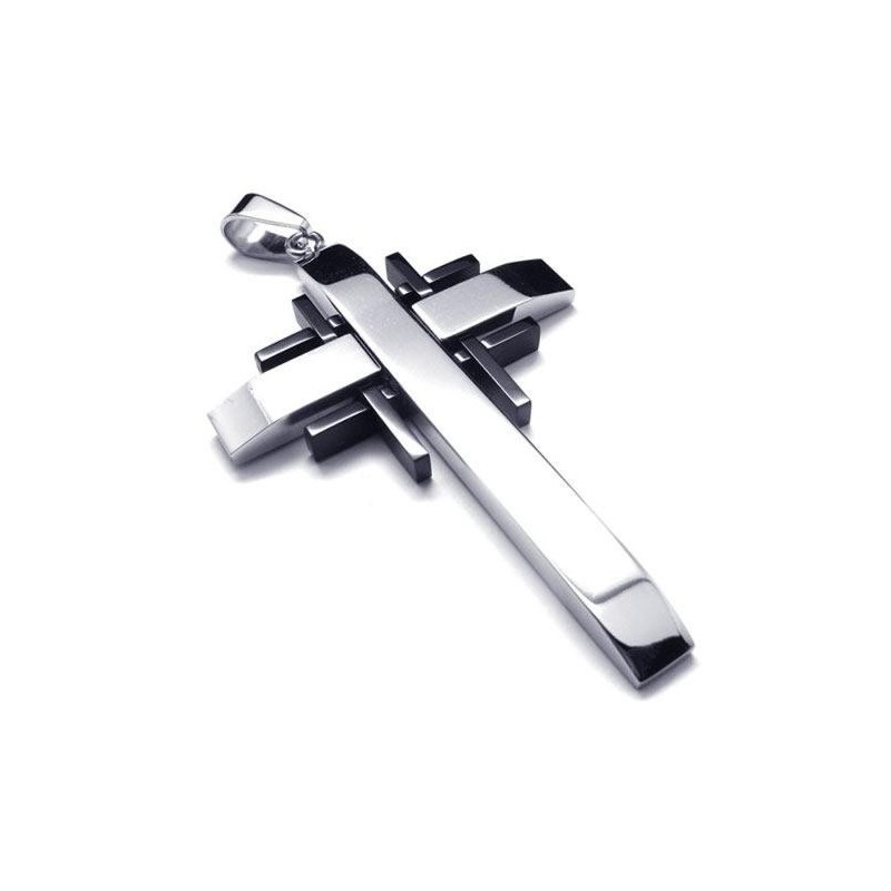 Collier Avec Pendentif Croix En Titane Pur Et Argent Noir Pour Homme