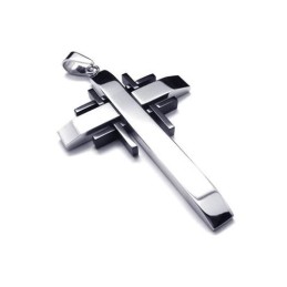Collier Avec Pendentif Croix En Titane Pur Et Argent Noir Pour Homme
