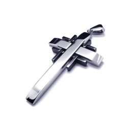 Collier Avec Pendentif Croix En Titane Pur Et Argent Noir Pour Homme