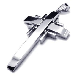 Collier Avec Pendentif Croix En Titane Pur Et Argent Pour Homme (Neuf)