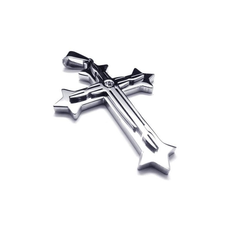 Collier Avec Pendentif Croix En Argent Et Titane Pur Pour Homme (Neuf)