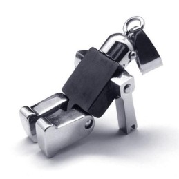 Collier Avec Pendentif Robot En Titane Pur Pour Homme, Noir Et Argent