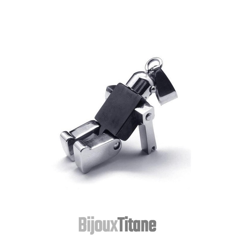 Collier Avec Pendentif Robot En Titane Pur Pour Homme, Noir Et Argent Collier Avec Pendentif Robot En Titane Pur Pour Homme, Noir Et Argent