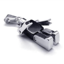 Collier Avec Pendentif Robot En Titane Pur Pour Homme, Noir Et Argent