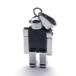 Collier Avec Pendentif Robot En Titane Pur Pour Homme, Noir Et Argent