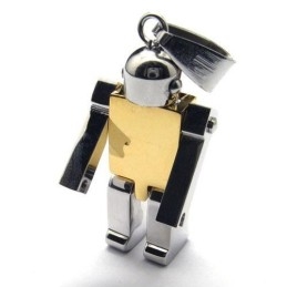 Collier Pendentif Robot En Titane Pur Doré Pour Homme (Neuf)