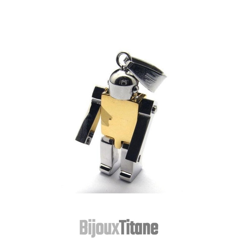 Collier Pendentif Robot En Titane Pur Doré Pour Homme (Neuf) Collier Pendentif Robot En Titane Pur Doré Pour Homme (Neuf)