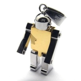 Collier Pendentif Robot En Titane Pur Doré Pour Homme (Neuf)