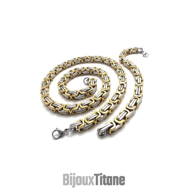 Ensemble De Bijoux En Titane De Qualité Stable Et Aux Couleurs Finement Travaillées, Comprenant Un Collier Et Un Bracelet