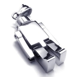 Collier Avec Pendentif Robot En Argent Et Titane Pur Pour Homme (Neuf)