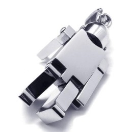Collier Avec Pendentif Robot En Argent Et Titane Pur Pour Homme (Neuf)