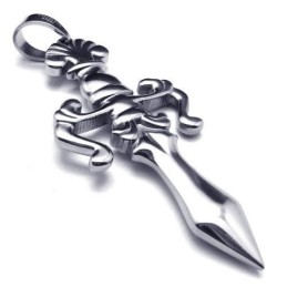 Collier Avec Pendentif Croix Et Épée En Titane Pur Pour Homme