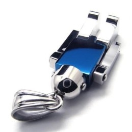 Collier Avec Pendentif Robot Bleu Argenté En Titane Pur Pour Homme