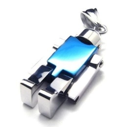 Collier Avec Pendentif Robot Bleu Argenté En Titane Pur Pour Homme