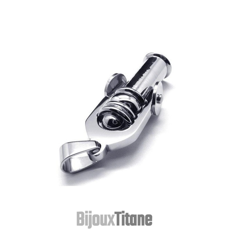 Collier Avec Pendentif Canon En Argent Et Titane Pur Pour Homme (Neuf)