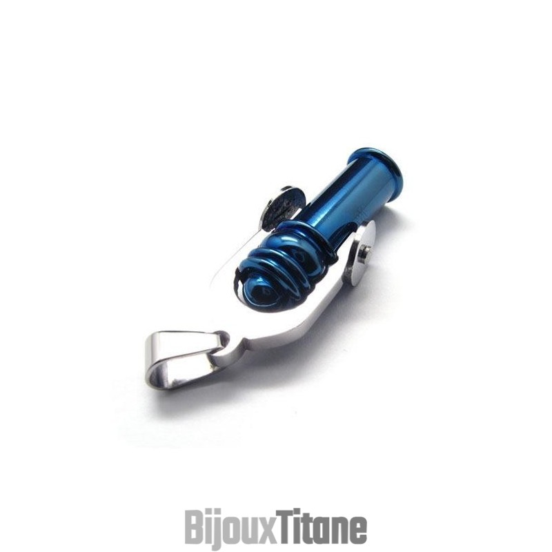 Collier Avec Pendentif Canon En Titane Pur Bleu Pour Homme 6466 Collier Avec Pendentif Canon En Titane Pur Bleu Pour Homme 6466
